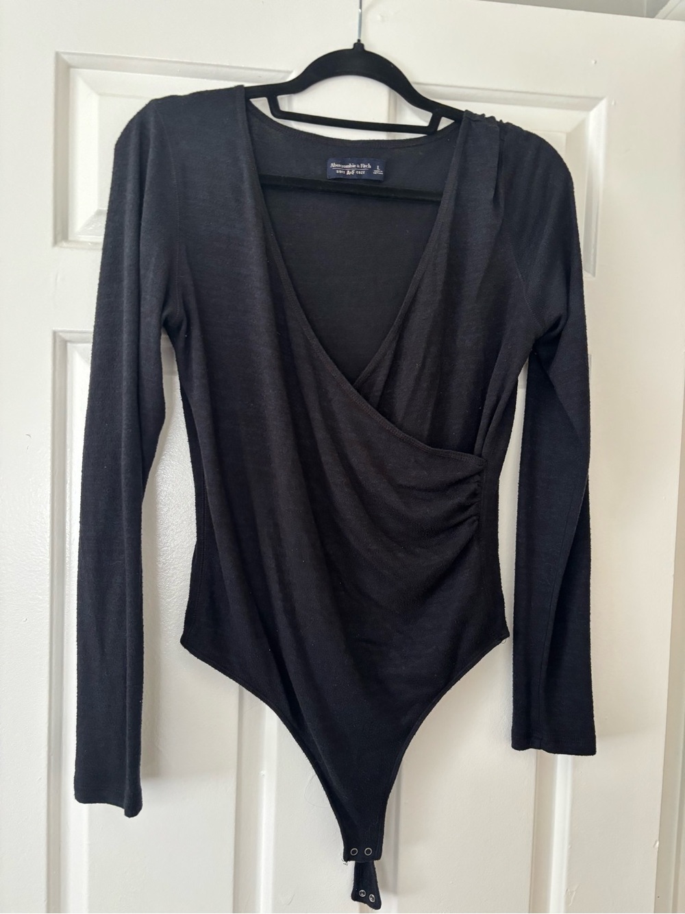 Abercrombie & Fitch Black Long-Sleeve Wrap Bodysuit - Size L - Picture 2 of 6
